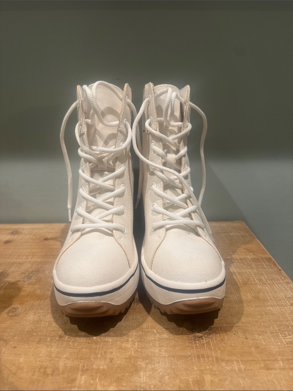 MIA Cream Lace-Up Platform Canvas Boots